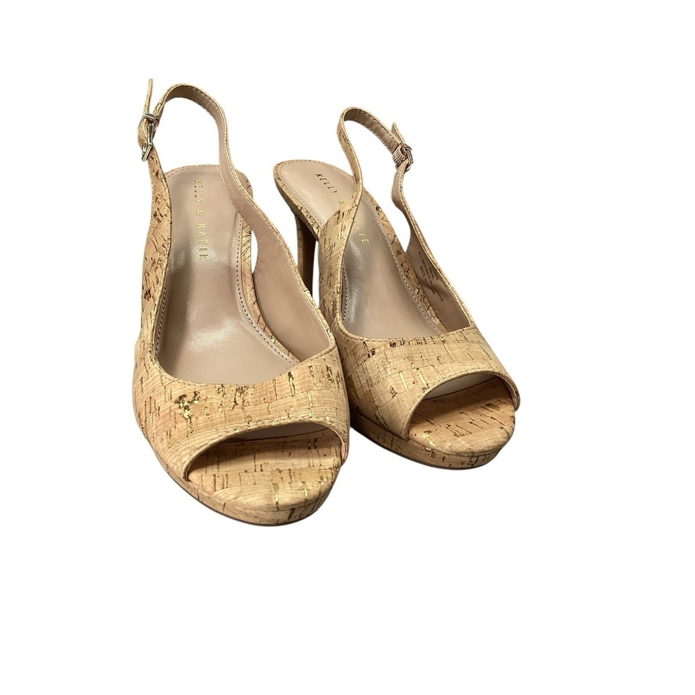 Kelly & Katie Black Minnie Slingback Cork Peep Toe‎ Open Toe Heel Size 9M/40